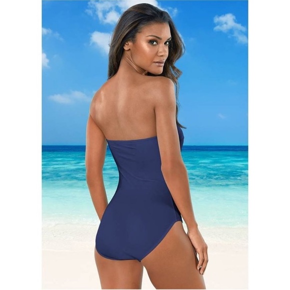 VENUS Swimsuit Blue Lace-Up One Piece Strapless Grommet Stylish Beach 12 NWOT - Picture 2 of 11